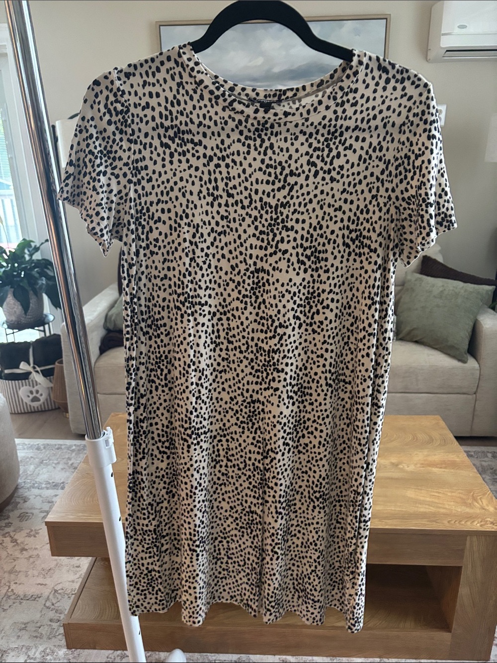 Express Beige and Black Leopard Short Sleeve Dress